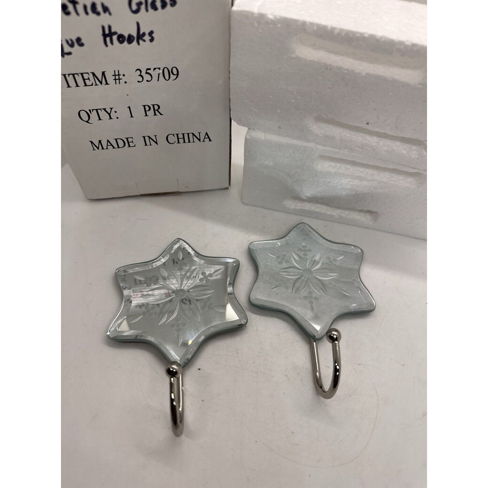 Etched Glass Star Wall Hooks Set of 2 Decorative Silver Coat Hooks